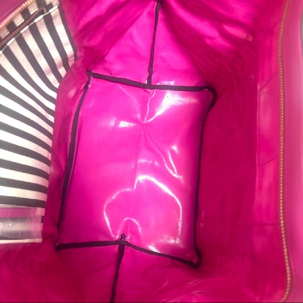 Henri Bendel Striped Canvas Tote Bag with Hot Pink Interior - Picture 4 of 7